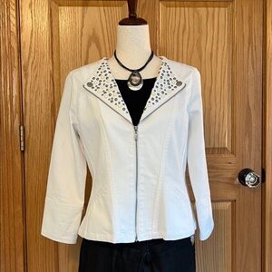 Ruby Rd. White Embellished Jean Jacket